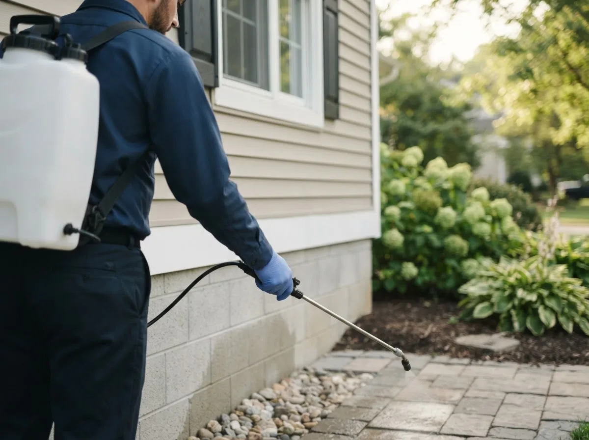 Pest control technician inspecting a home in Maysville, AR
